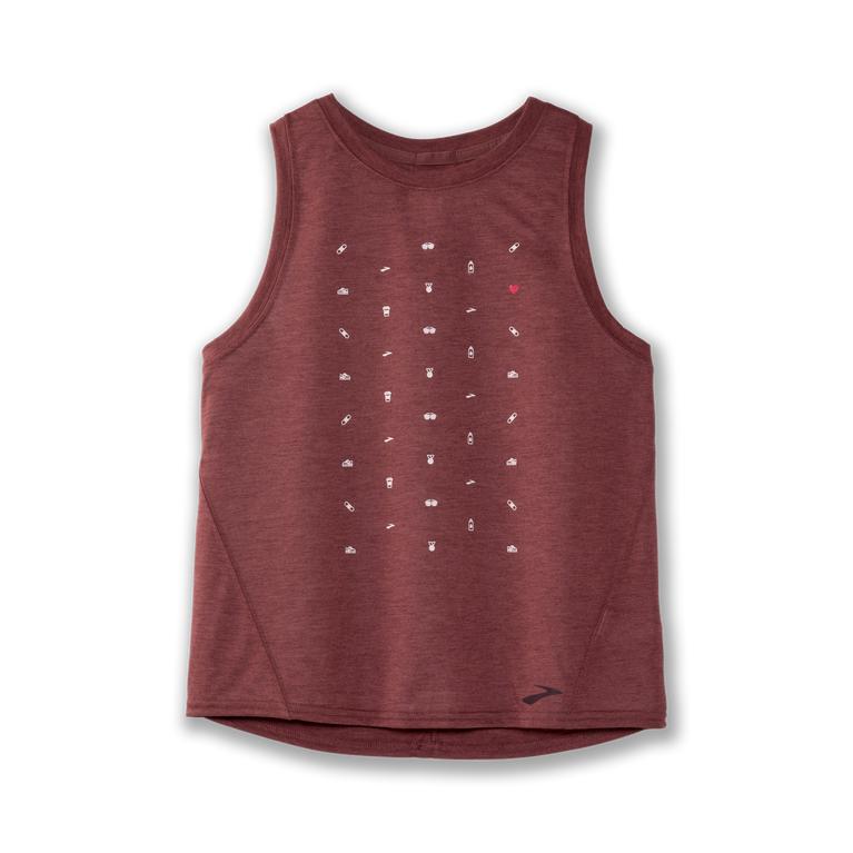 Brooks Distance Graphic Running Tank Top - Women's - Heather Terracotta/Run Life/Burgundy (58934-OGE